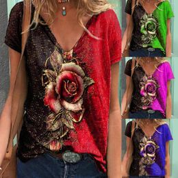 Women's Polos Floral Printing Women'S Shirt Casual Summer Blouses O Neck Short Sleeves Tunic Tops For Women Clothing Blusas 2023