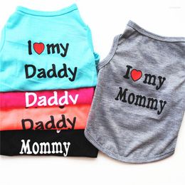 Dog Apparel Cute Dogs Vest Shirt Clothes Pet Cat Puppy T-Shirts Love Mommy Daddy Solid Sleeveless Small Cats Pets Accessory XS-L