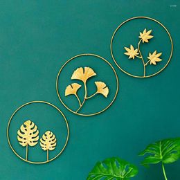 Decorative Figurines Nordic Light Luxury Metal Wall Decor Wrought Iron Ginkgo Leaf Plant Round Ornament Pendant For Home Living Room Office