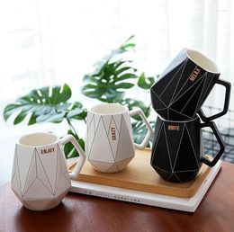 Mugs TECHOME Geometric Ceramic Mug Black And White Polygon Cup Office Coffee Milk Couple Lovely Gift For Friend Family