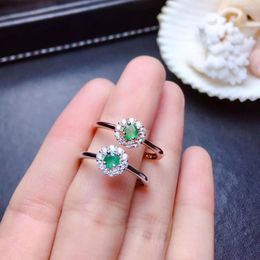 Cluster Rings Woman Silver Ring Natural Green Emerald Gem 925 Sterling Round Flower Girl Birthday Gift Good Colour Centre