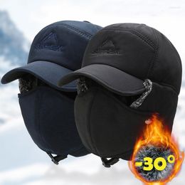 Berets Winter Warm Thicken Faux Fur Bomber Hat Men Women Ear Flap Mask Cap Ski Soft Thermal Wool Bonnets Hats Caps For Cold Weather