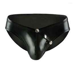 Underpants Sexy Gay Underwear Men Faux Leather Briefs Shorts Intimate Solid Detachable Buckle Pouch Low Rise Plus Size M-XXL