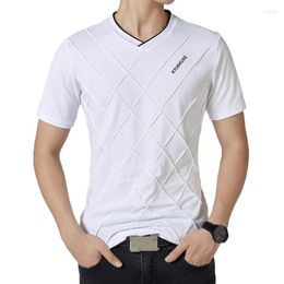 Men's T Shirts 2023 Summer Tshirt Men Short Sleeve Fashion V Neck Tee Shirt Mens Cotton White Diamond Striped 5XL Clothes