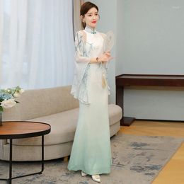 Ethnic Clothing 2023 Spring Autumn Costumes Banquet Runway Cheongsam Dress Chinese Style Cloak Sleeve Qipao Female Vestidos 30913