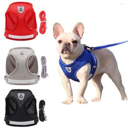 Dog Collars Adjustable Harness Leash Set Reflective Pet Vest Walking Lead For Puppy Polyester Mesh Small Medium Products