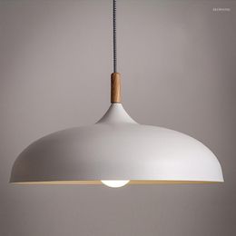 Pendant Lamps Wooden Lamp Nordic Dia45cm 60cm Lights Bedroom Iron Wood Bowl Hall Fixture For Kitchen Lighting PA0253