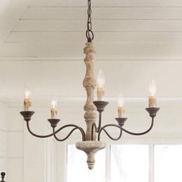 Pendant Lamps Creative American French Solid Wood Simple Living Room Dining Home Bedroom Personality Chandelier