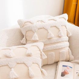 Pillow Nordic Style Geometric Loop White Embroidered Pillowcase 45x45cm/30x50cm Cover Netural Tassles For Home Decoration