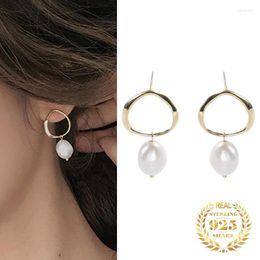 Hoop Earrings Minimalist Natural Baroque Pearl Drop 18K Gold Plated 925 Sterling Silver Women Jewellery
