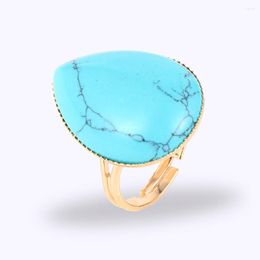 Cluster Rings Women Men Natural Stone Turquoises Finger Water Drop Gem Tiger Eye Crystal Onyx Copper Open Resizable Joint Ring Jewelry