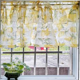 Curtain Yellow Lemon Printed Rod Pocket Sheer Kitchen Tulle Cafe Short Panel Drapes Door Curtains Valance Tier DL166T2