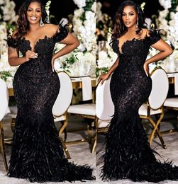 Arabic Aso Ebi Black Mermaid Prom Dresses Lace Beaded Crystals Evening Formal Party Second Reception Birthday Engagement Gowns Dress Zj660 407
