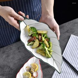 Plates Creative Hand-painted Leaf Ceramic Salad Plate Heterosexual Long White Sushi Fruit Household Dish Kitchen Tableware Set