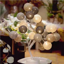 Table Lamps Nordic Ins Handmade LED USB Cotton Ball Tree Night Light Decorative Lamp Small Lantern Home Bedroom Decoration Rattan