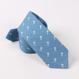 Bow Ties Men's Cotton Denim Tie Fish Bone Printed Necktie Casual Street Style