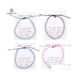 Beaded Strands Higth Quality Fashion Ocean Beads Bracelet Make A Wish Card Rope Braided Bracelets Bangles With Glass Bead For Women Dhlmc