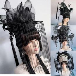 Headpieces Demonized Tassel Demon Headdress Hair Crown Black Charm Fairy Feather Phoenix Clip Fragrant