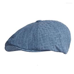 Berets Summer Linen Flat Cap British Style Solid Beret Hat Vintage Men Ivy Breathable Duckbill Visor Gatsbay Sboy Dropship