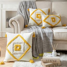 Pillow Tassel Yellow Rectangular Embroidery Cover Simple Tufte Pillowcase 45x45cm Geometric Sofa Case Decorative Pillows