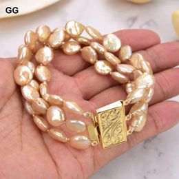 Strand Beaded Strands GuaiGuai Jewellery Natural Pearl Cultured 3Rows 12-13mm Champagne Coin BraceletBeaded Rodn22