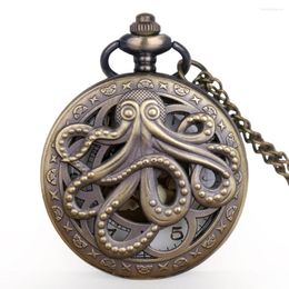 Pocket Watches Vintage Octopus Hollow Half Quartz Watch Men Retro With Necklace Chain Gift For Kid Fob Clock