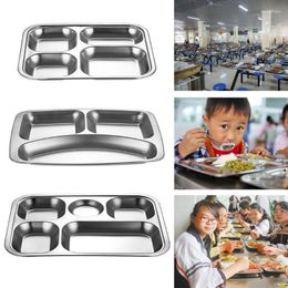 Plates M17D Stainless Steel Divided Dinner Tray Lunch Container Plate For School Canteen 3/4/5 Section