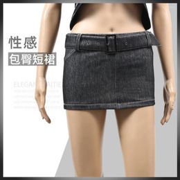Skirts Denim Skrits Micro Mini Jeans Pencil Skirt Sashes Sexy Package Hip Jupe Femme Faldas Cortas Fantasy Night Clubwear Saias