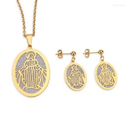 Necklace Earrings Set SOITIS Virgin Mary Blessed Women Jewellery Oval Shape Classic Religion Pendants Gold Colour Chain