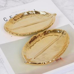 Plates Nordic Golden Leaf Ceramic Storage Key Jewellery Tray Dried Fruit Dish Home Decoration Ornaments Kitchen Tableware