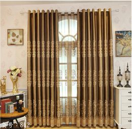 Curtain Embroidery Imitation Silk Heavy Fabric Window Gold Color Black Out Blinds For Bedroom Living Light Shading