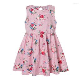 Girl Dresses 2023 Summer Children's Baby Sleeveless Printed Dress Lace-Up Big Fower Skirt