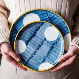 Plates Japanese Creative 7/8inch Porcelain Dessert Plate Kitchen Soup Dish Microwave Safe Dinner Tableware Thread Dining Room