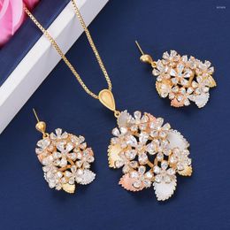 Necklace Earrings Set 2 PCS Blossom Shape Hollow Full Cubic Zirconia For Women Engagement Wear