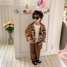 Jackets 2815C Children Coat Animal Full Print Boy's Jacket Autumn 2023 Fashion Streetwear Girl's 1-7Year Kid's