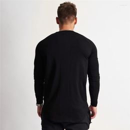 Men's T Shirts Gyms Long Sleeve Shirt Mens Fitness Cotton T-shirt Solid Colour Skinny Tee Tops Jogger Workout