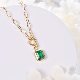 Necklace European and American style women square emerald pendant yellow gold plated necklace zircon green crystal collar chain party Jewellery mother birthday gift