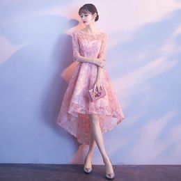 Ethnic Clothing Pink Lace Satin Oriental Style Banquet Dresses Chinese Vintage Wedding Cheongsam Elegant Short Evening Party Gownssize Xs -