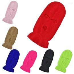 Berets Men Women Balaclava Mask Three Hole Full Face Cover Neon Solid Colour Knitted Winter Warm Outdoor Cycling Ski Beanie Hat
