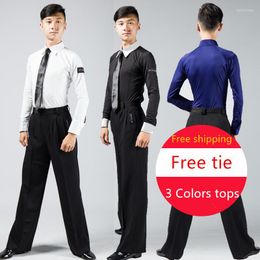 Stage Wear 2023 Arrival Men Ballroom Dance Shirt Blue/White/Black Top Collar/Standing Collar Man Latin Tops