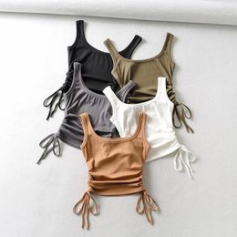 Women's Tanks BRADELY MICHELLE Arrival Girls Casual Solid Colour Two Side Drawstring Vest Folds Shirring Sexy Tank&Camis