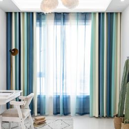 Curtain Blue Striped Blackout Curtains For Living Room Brown Mediterranean Tulle Bedroom Window Luxury Organza Sheer Blins