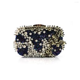 Evening Bags Women's Pearl Bag Beaded Day Clutches Lady Wedding Purse Rhinestones Handbags Silver Black Clutch For Women