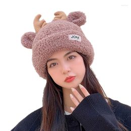 Berets Beanies For Woman Winter Faux Fur Knitted Pullover Hats Pile Cap Drawstring Curling Warm Hat Female Ear Protection Cold