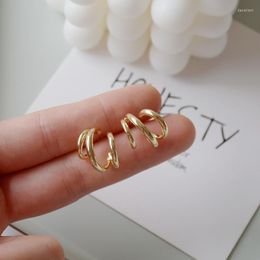 Hoop Earrings Vintage Cute Gold Metal Earring For Woman Trendy Triple Open Circle C Shaped Korean Fashion Elegant Brincos
