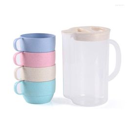 Cups Saucers 5pcs/set Reusable Wheat Straw Drinking Cup Set Plastic Kitchen Drinkware Children Student Large-capacity Juice Cocina 2023