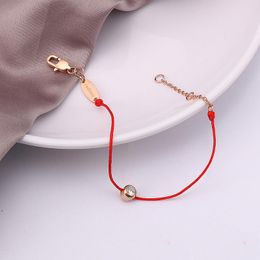 Charm Bracelets Single Crystal Bracelet For Women Stainless Steel Zircon Anklet Femme Hip Hop Red Rope Chain Hand Jewelry Gift Unfade