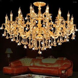 Chandeliers Retro Gold Led Chandelier Hanging Light For Living Room Dining 15-24 Pcs E14 Ceiling Diamond Crystal Lustre