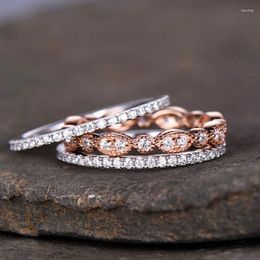 Wedding Rings Visisap 3 In 1 Bridal Ring Set For Accessories Rose White Gold Colour Women Fashion Jewellery Drop B2176