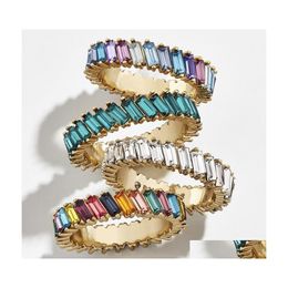 Band Rings Boho Rainbow Tilt Crystal Stacking For Women Girls Fashion Gold Sier Color Baguette Wedding Engagement Eternity Drop Deli Dhtcm